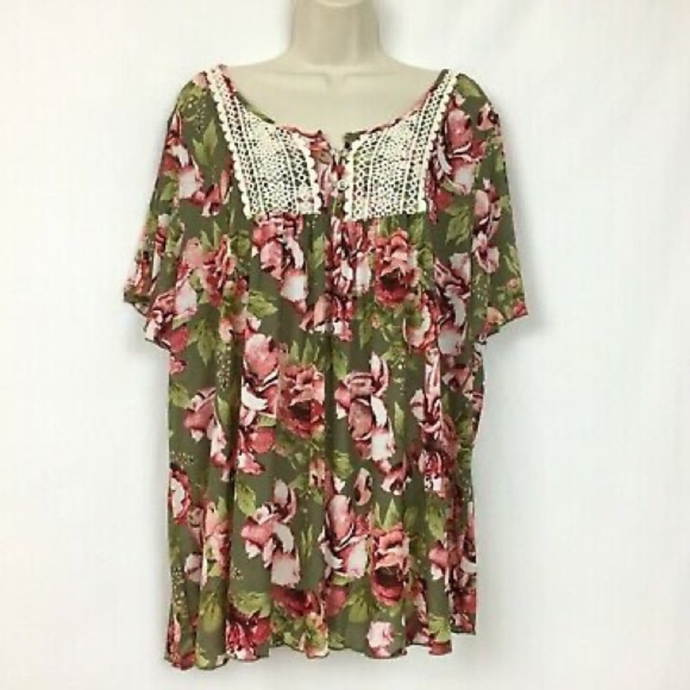2X Siren Lily Floral Green Top